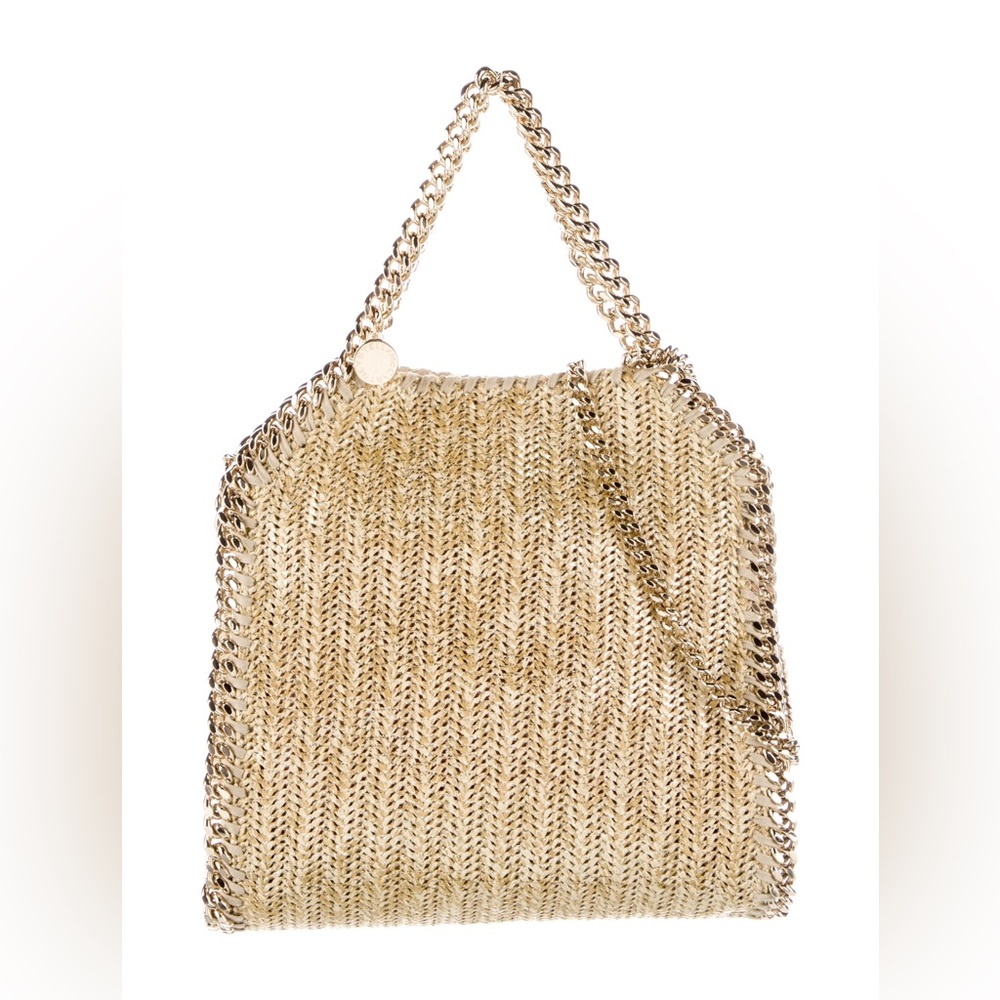 Stella McCartney Mini Falabella Raffia Woven Metallic Gold Raffia shoulder bag
